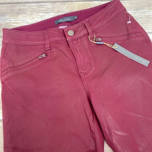 Level 99 Charley Moto Skinny Coated Red Jeans 27 - Picture 4 of 7